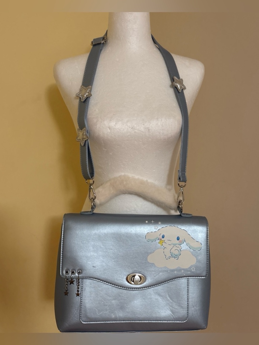 Metallic Gray Satchel with Cute Character Accent